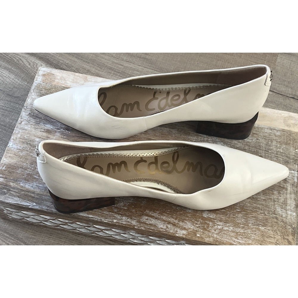 Sam Edelman Nude Leather Pointed Toe Chunky Tortoise Heel Women Size 7.5